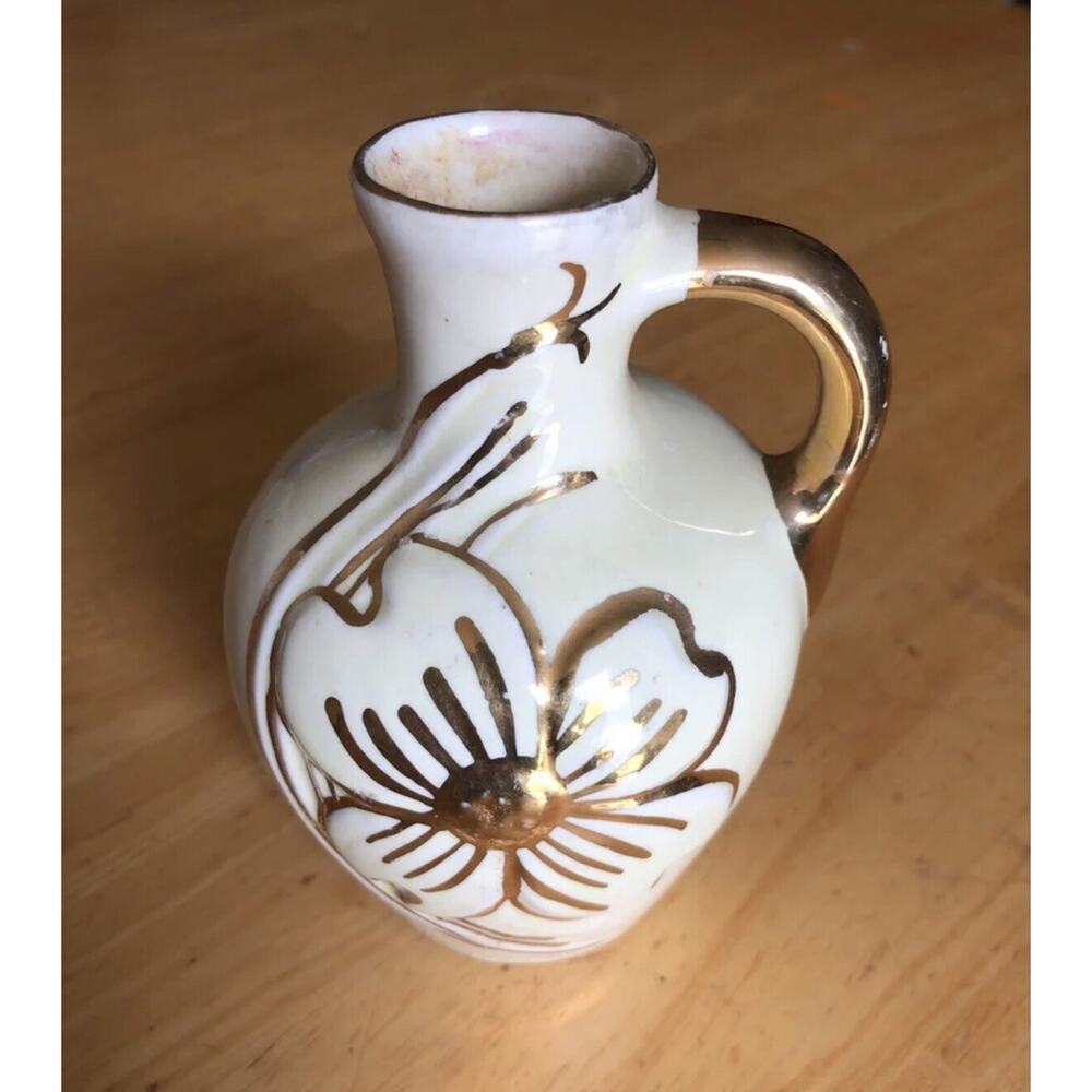Vintage Pitcher Bud Vase MCM 5” Hand Painted Pottery
